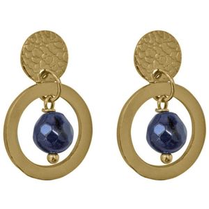 Flow Jewels Hang Oorbellen Fien Blauw Steentje Goud