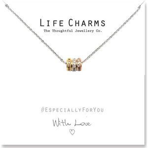 Life Charms Ketting met Giftbox 3 Colour Gold Pave Rings