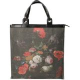 Leather Design Canvas Boodschappentas met Nappa Leer | Stilleven met Bloemen