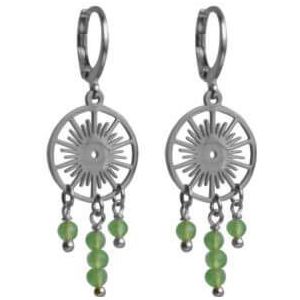 Flow Jewels Oorringen Sunny Groen Steentje Zilver