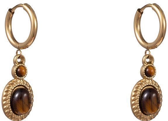 Day&Eve Creolen Double Stone Drop Tijger Oog