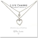 Life Charms Ketting met Giftbox Silver 2 Layer Heart + Teardrop