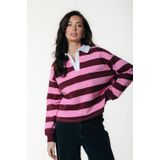 Colourful Rebel - Polo WT217191 - T-shirt - Roze en Bordeaux - Gestreept
