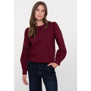 Geisha - 52870 21 - Trui - Bordeauxrood - Met Ronde Hals En Subtiele Pareldetails