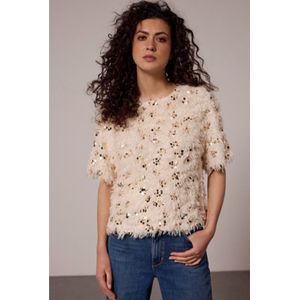 Tramontana Feathered Sequin Top | Stone