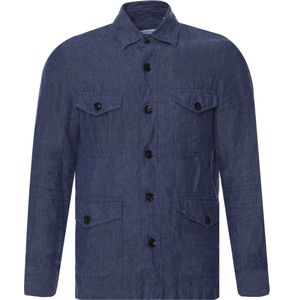 Dutch Dandies Linnen OverShirt Heren - Middenblauw uni