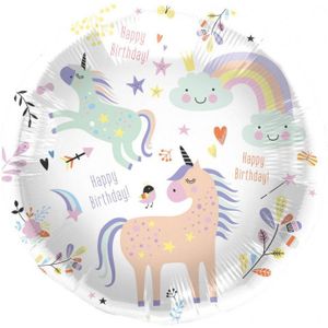 Folieballon Happy Birthday Unicorns en Rainbows 45cm