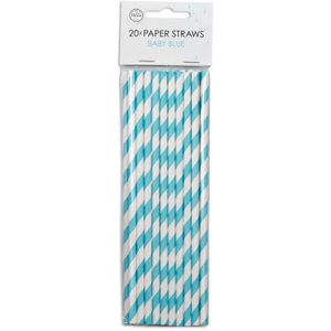 Papieren Rietjes 20cm 20 Stuks Gestreept Baby Blauw