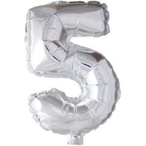 Folieballon Cijfer 5 40cm Zilver