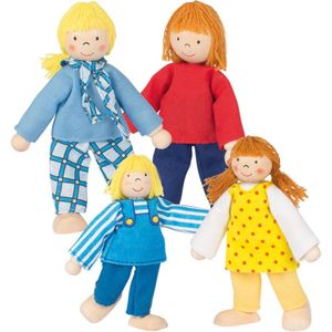 Goki - Poppenhuisfamilie - Set van 4 buigpoppen - Jonge familie