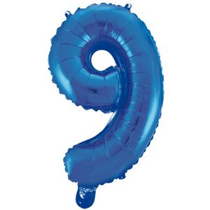 Folieballon Cijfer 9 40cm Blauw