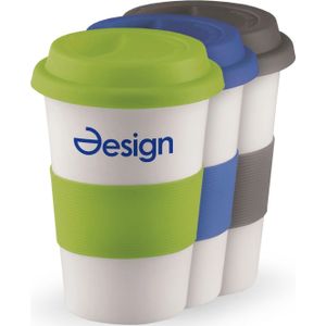 25 St. Kaffeebecher To Go bedrucken | Keramikbecher Luca | 350 ml | Keramik & Silikon | Aufdruck auf Becher