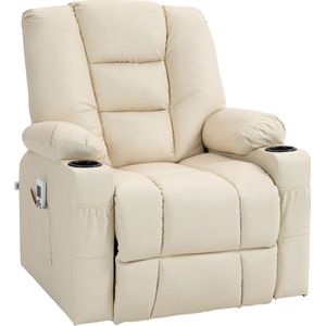 HOMCOM Massagestoel voor senioren, opstaande hulp met afstandsbediening, 4 massage modi, comfortabel en ondersteunend, 90x98x102 cm, Crème | Aosom.nl