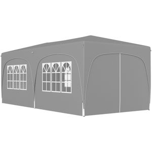 Outsunny 3 x 6 m Popup-Paviljoen met Zijwanden, UPF50+ Hoogteverstelbaar Tuinpaviljoen met Draagtas en Zandzakken