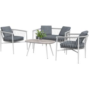 Outsunny tuinset, 4-delig, comfortabel met schommelfunctie, weerbestendig polyrattan, stevig metalen frame, 4 kussens, grijs | Aosom.nl