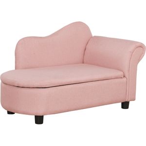 HOMCOM kinderbank, stijlvolle chaise longue met verborgen opbergvak, eucalyptushouten frame, ruimtebesparend, 80 x 40 x 49 cm, roze | Aosom.nl