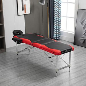 HOMCOM Massagetafel, opklapbare, hoogte verstelbare, cosmetische tafel met hoofdsteun, 215 x 60 x 61-84 cm, Zwart + Rood | Aosom.nl
