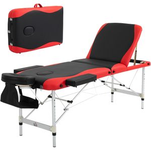 HOMCOM Massagetafel, opklapbare, hoogte verstelbare, cosmetische tafel met hoofdsteun, 215 x 60 x 61-84 cm, Zwart + Rood | Aosom.nl