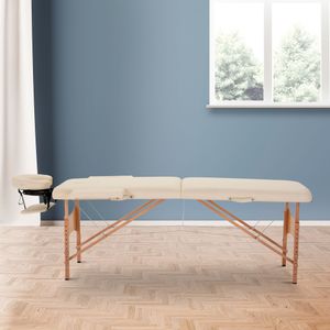 HOMCOM massagetafel, opvouwbaar, hoogte verstelbaar, perfect voor spa en salon, stevig hout, luxe kunstleer, 183 x 70 x 61-84 cm, crème | Aosom.nl
