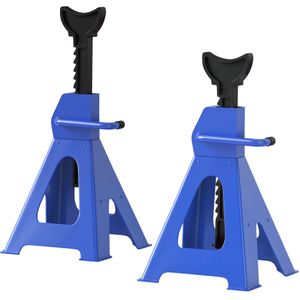 HOMCOM Assteunen Set van 2 3 Ton Per Stuk 13 Traps Hoogteverstelbaar 385-600 mm Auto Onderhoud Robuust Koolstofstaal | Aosom.nl