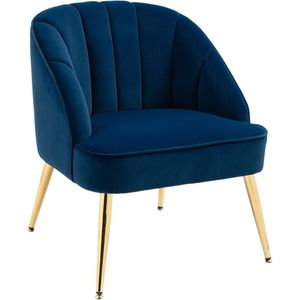 HOMCOM fauteuil, retrodesign accentstoel, luxe fluwelen look, comfortabel voor lezen, stevige constructie, 70 x 70 x 80 cm, blauw, goud | Aosom.nl