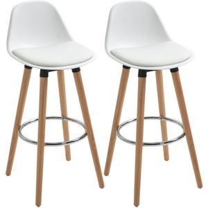 HOMCOM set van 2 barkrukken, Scandinavisch design, met voetensteun, stevig, 38,5 x 42,5 x 91 cm, natuurlijk hout, wit | Aosom.nl