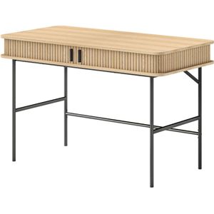 HOMCOM bureau, retro design, met opbergvakken en stalen poten, stevig en stijlvol, 120 x 60 x 76,5 cm, eik/zwarte afwerking | Aosom.nl