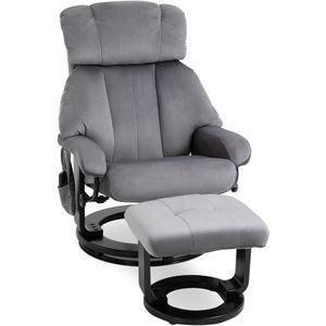 HOMCOM Massagefauteuil Luxe TV Fauteuil met Kruk Ontspannende Massagefunctie Fluweelachtig Polyester Grijs | Aosom.nl