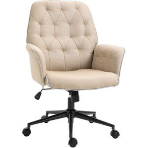 HOMCOM Kantoorstoel met kantelfunctie, 360° draaistoel ergonomisch, in hoogte verstelbaar, 360° zwenkwielen, 66 x 69 x 89,5-97 cm, Beige | Aosom.nl