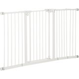 PawHut hondenhekje, uitschuifbaar, stevig met klembevestiging, veilig en duurzaam, 136 x 76 cm, eenvoudig te installeren, wit | Aosom.nl