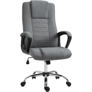 HOMCOM moderne ergonomische bureaustoel, hoge rugleuning, schommelfunctie, ademend linnen, comfortabel, 60 x 60 x 115 cm, grijs | Aosom.nl