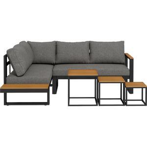 Outsunny loungeset, 5-delige tuinmeubelset, weerbestendig, comfortabel, eenvoudig te onderhouden, 148 x 61 x 71,5 cm, grijs, natuurlijk | Aosom.nl