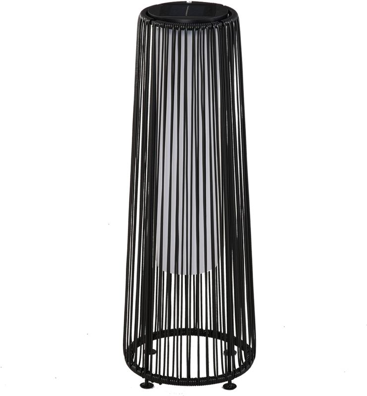 Outsunny tuinlamp, duurzame buitenlamp op zonne-energie, 8 uur brandtijd, rotanlook, weerbestendig, 21,5 x 21,5 x 61 cm, zwart | Aosom.nl