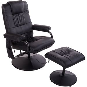 HOMCOM Bureaustoel ergonomisch met massagefunctie, relaxstoel tv-stoel stoel incl. krukje, kunstleer, zwart, 77 x 84 x 95 cm | Aosom.nl