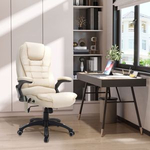 HOMCOM ergonomische bureaustoel, 6 massagepunten, verwarmingsfunctie, in hoogte verstelbaar, tot 120 kg, 52 x 52 x 75-85 cm, beige | Aosom.nl