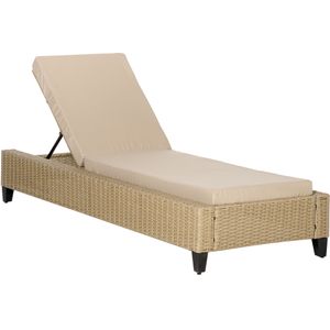 Outsunny poly rotan ligstoel, luxe 5-traps verstelbaar met kussens, weerbestendig, stevig staal, 72 x 198 x 30 cm, beige + crème | Aosom.nl