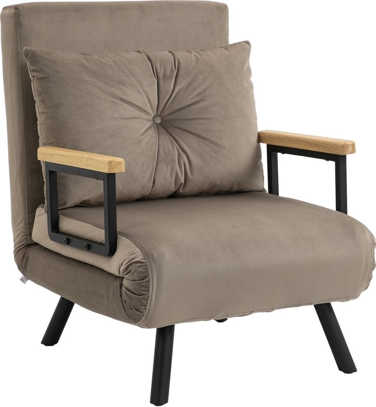 HOMCOM Slaapfauteuil, logeerbed, verstelbare rugleuning, tot 120 kg, metalen frame, 63x73x81cm, Lichter bruin| Aosom.nl