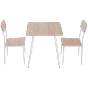 HOMCOM 3-delige eetset, moderne houten tafelset, stevig MDF + metaal, eenvoudig te onderhouden, 1 tafel + 2 stoelen, wit | Aosom.nl