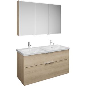 INK SPK3 Spiegelkast - 120x14x74cm - 2 Deuren - Dubbelzijdige Spiegel Open Planchet Schakelaar En Stopcontact Mdf Lak Wit Hoogglans