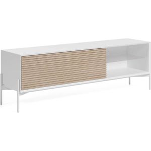 Kave Home Marielle, Marielle tv-meubel van essenhoutfineer met witte lak en wit afgewerkt metaal, 167 x 53 cm (mtk0005,