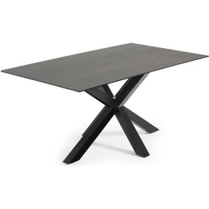 Kave Home Argo, Argo tafel 180 cm porselein  afwerking iron moss zwarte benen (mtk0112)