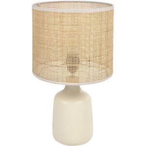 Kave Home Lamp Erna, Tafellamp erna in wit keramiek en bamboe met natuurlijke finish