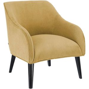 Kave Home Bobly, Bobly fauteuil in mosterdkleurig ribfluweel met wengé afgewerkte poten (mtk0148)