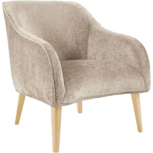 Kave Home Bobly, Bobly fauteuil in beige chenille met houten poten en natuurlijke afwerking (mtk0213)