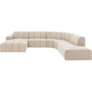 Goossens Bank Lewis bruin, stof, modern design met chaise longue links