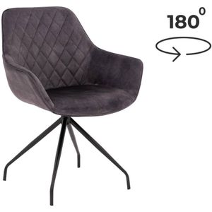 Goossens Basic Eetkamerstoel Ebi antraciet velvet stof graden draaibaar met return functie met armleuning, elegant chic