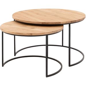 Goossens Salontafel Iras rond, hout eiken blank, modern design, 75 x 45 x 75 cm