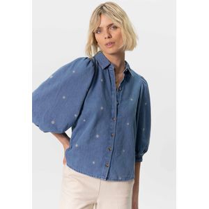 Denim Blouse Met Pofmouwen En Madeliefjes Embroidery