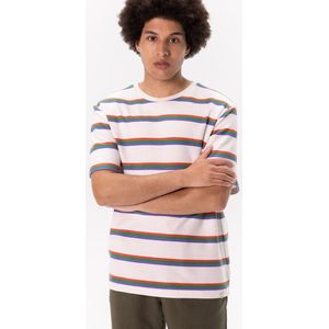Wit T-shirt Met Multicolour Strepen