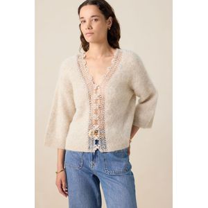 Beige reversible trui met kant